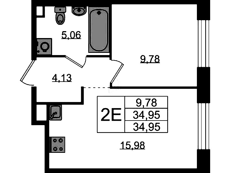 1-комнатная квартира 34.95 м², 2/5 эт., ЖК «Plus Пулковский»